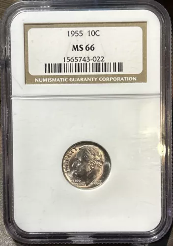 1955 10c Roosevelt Silver Dime ~ NGC MS66