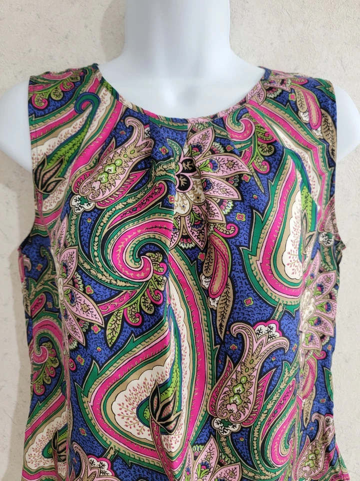 Blusa Top Talbots Paisley 100% Seda Sin Mangas Floral Talla 4 Maximalista Resort Foto 3 de 4