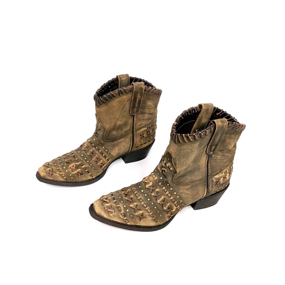 Botas occidentales Abilene de cuero crudo para mujer talla 8,5 marrón lijado punta corta 5074 Foto 3 de 4