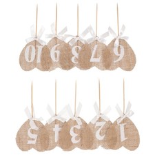 Números de mesa de boda 1 a 10 arpillera rústica yute forma de corazón pancarta con palo