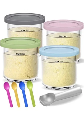 GROPECAN Creami Pints And Lids For Ninja - 4 Pack Creamy Ice Cream Containers Cups Jars