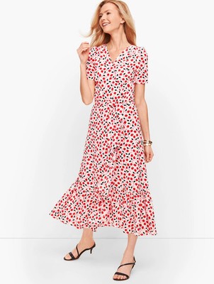 NEW $159 TALBOTS Cascade Faux Wrap Crepe Dress - Red,Pink Floral Tulip  Sz 8P