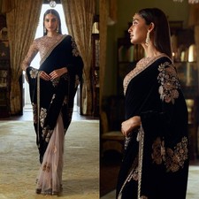VELVET SAREE SARI BLOUSE WEDDING INDIAN PAKISTANI BOLLYWOOD DESIGNER PARTY WEAR