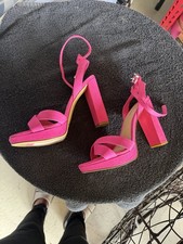 Gianni Bini Pink Strappy Block Heel Women's Open Toe Ankle Strap Buckle