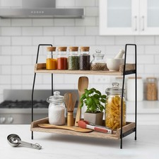 2 Tier Countertop Organizer Multipurpose Kitchen Spice Rack Wooden Storage Shelf