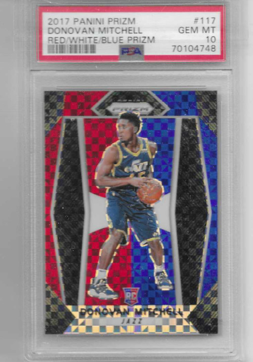 Donovan Mitchell 2017-18 Prizm Rookie RC #117 Red White Blue Prizm PSA 10 Gem Mt