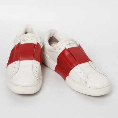 Valentino Women White Red Sneakers Leather Low Top Athletic
