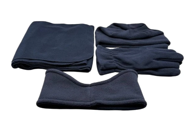 Navy Blue Fleece Accessories Set — Blanket, Hat, Neck Gaiter & Gloves, New