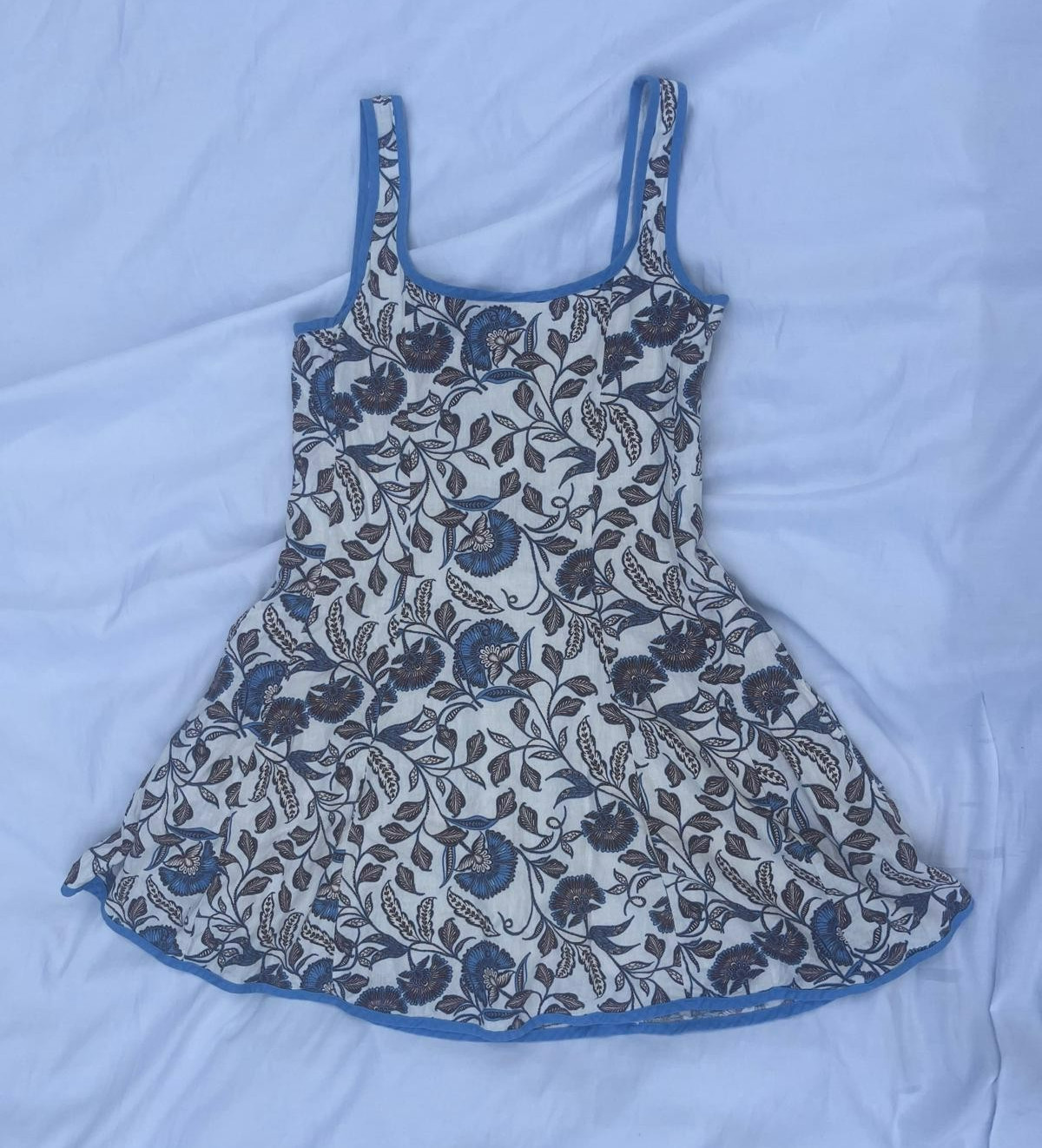 RACHEL ZOE Women’s Size 10 Blue Brown Floral Sleeveless Linen Blend Sundress