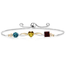 925 Silver and 10K Yellow Gold London Blue Topaz Citrine Garnet and Lab Grown