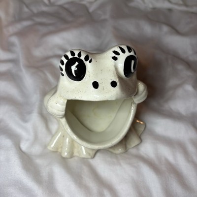 Vtg MCM Ceramic Frog Kitchen Sponge Scrubby Pad Holder White Granny Core Retro