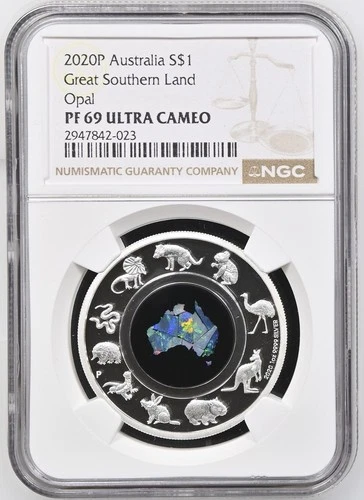 2020 Australia Great Southern Land Opal 1oz Silver $1 Coin NGC PF 69 UC