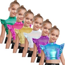 Kids Girls Dancewear Carnival Tank Top Party Crop Tops Halloween Metallic Back