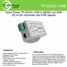 Tycon Systems TP-DCDC-1248 48V POE Out 24W DC to 1 Count Pack of 1 , Black