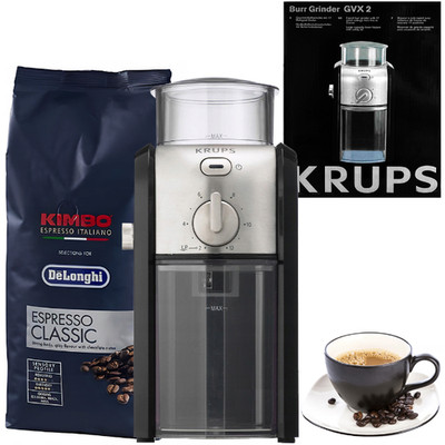 NEU Krups Kaffeemühle GVX242 Kimbo Espresso Classic Bohnen 1kg Set