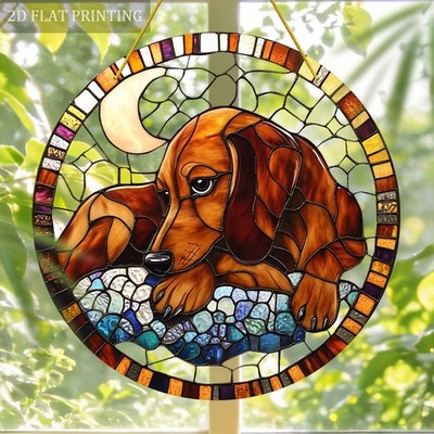 Dog And Moon Colored Glass Style Acrylic Sun Catcher Home Decor Gifts