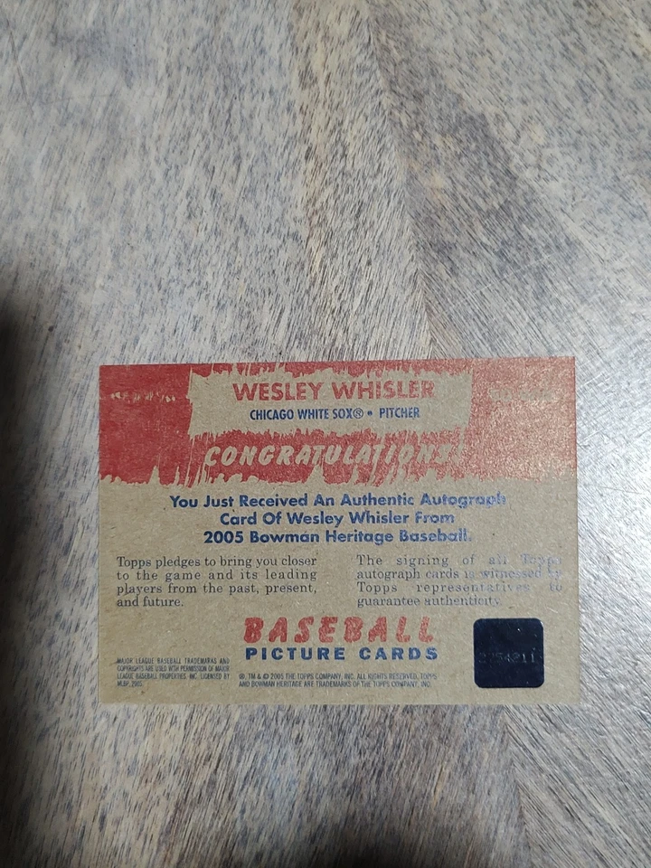 2005 Bowman Heritage - Signs of Greatness Wes Whisler #SG-WW (AU, RC) - Image 2 of 2