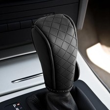 Leather Car Gear Shift Knob Cover,Anti-Slip Handle Cover for Shift Lever Black