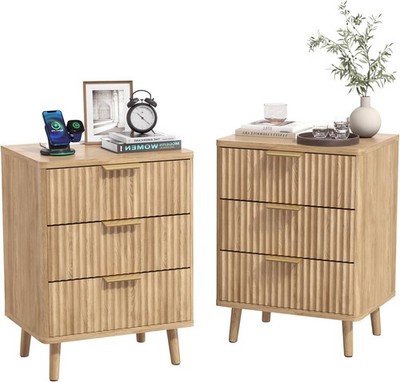 Fluted Night Stand with Charging Stat, 3 Ders Lar End