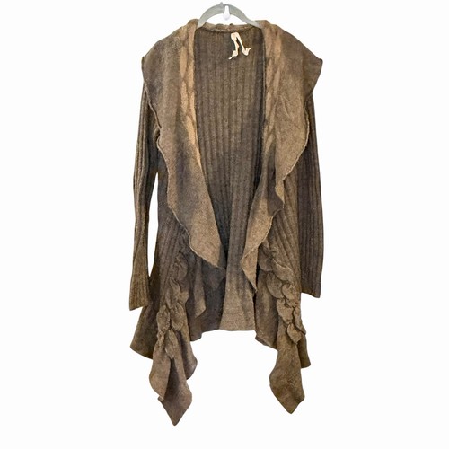 Mystree Brown Mohair Blend Knit Cardigan Sweater Boho Chic Artistic Eclectic