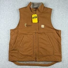 NEW Carhartt Duck Canvas Vest Sherpa Lined Full Zip Large Mens Brown Jacket NWT