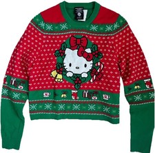 Sanrio Hello Kitty Holiday Christmas Wreath Girls Sweater Size Medium 8-10 Red