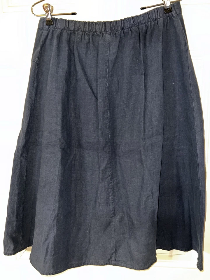 VTG MoSiac USA Stylish Denim Blue Washable Linen Skirt L Pleats Boho Edgy - Image 3 of 3