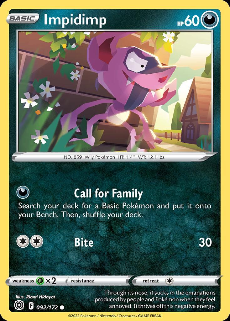 Pokemon Impidimp (92/202) Brilliant Stars LP REVERSE HOLO