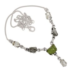 Natural Genuine Czech Moldavite  Herkimer Diamond 925 Silver Necklace SN19055