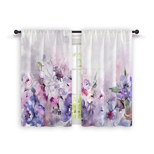 2X Rod Pocket Floral Blackout Valance Kitchen Waterproof Window Curtains Drapes - Picture 18 of 54