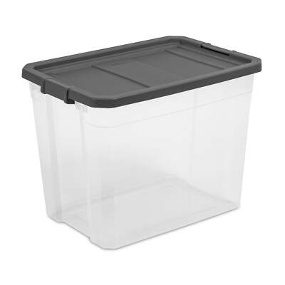  108 Quart Stacker Box, Durable Clear Plastic Bin with Lid, Dark Gray