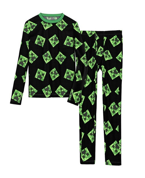 Cuddl Duds Size Small (6/7) MINECRAFT CREEPER Underwear Pants/Top Set