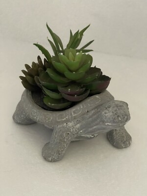 Carved Stone Turtle Potted With Faux Succulent Plants Garden Home Decor Swirls