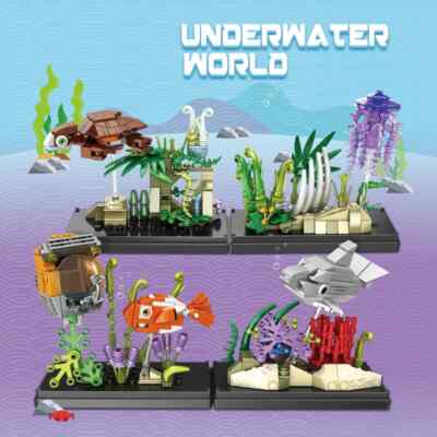 Underwater World Building Blocks Toy Dolphin Clown Fish Jellyfish Turtle Bricks