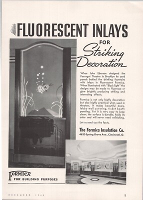 1940 Ad * FORMICA Fluorescent Inlays Farragut Theater Brooklyn John ...