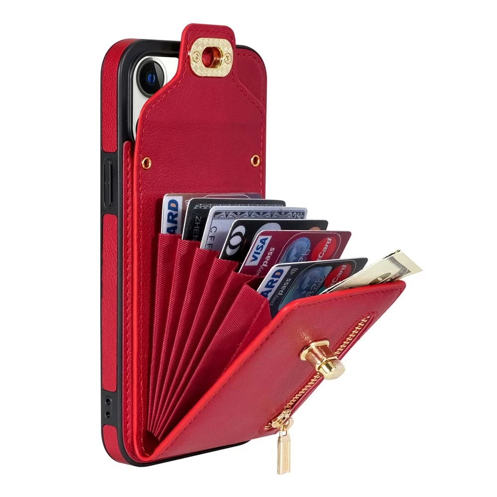 Leather Phone Wallet Case for iPhone 15 Pro Max 14 13 12 with Crossbody Strap