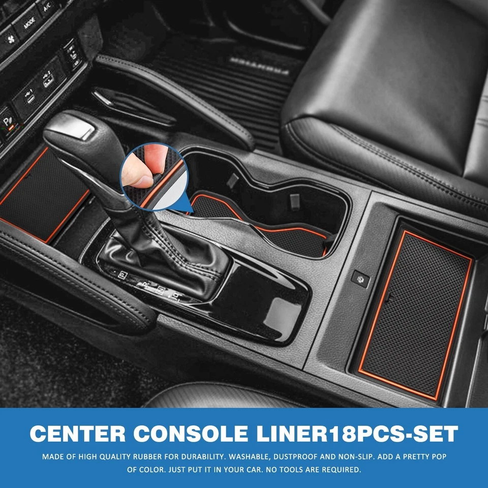 Alfombrillas consola central Auovo compatibles con Nissan Frontier 2022+ (ajuste naranja) Foto 3 de 4