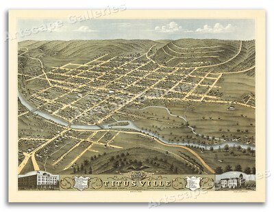 Titusville Pennsylvania 1871 Historic Panoramic Town Map - 20x28