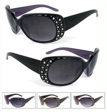 Ladies Bling Rhinestones Rectangular Bifocal Reading Sunglasses Sun Readers