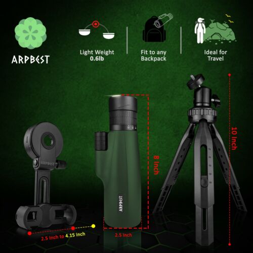 ARPBEST 30X55 High Definition Monocular Telescope with Smartphone Holder&Tripod - Picture 5 of 12