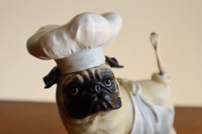 Westland Giftware PUGNACIOUS Pug CHEF Baker Figure Whisk Tail Small Blemishes