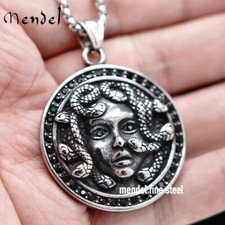Collar colgante de serpiente Medusa griega circonita cúbica negra Hip Hop de acero inoxidable Mendel para hombre