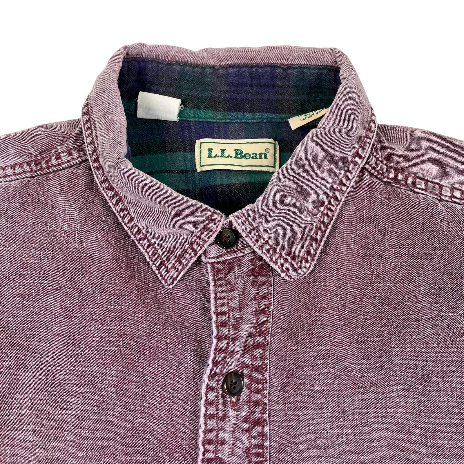 VTG LL Bean Faded Purple Distressed Flannel Lined Hurricane Button Up