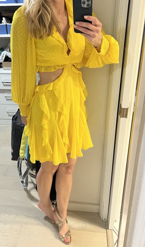 Alice And Olivia Mitzi Cutout Ruffle Dress Yellow, 4 eBay