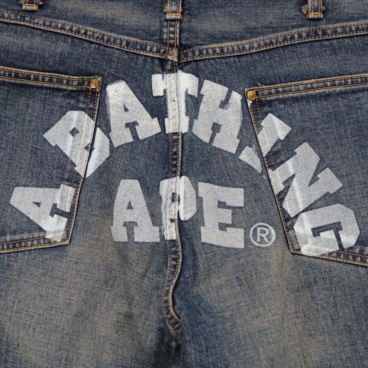 Rare Vintage BAPE A Bathing Ape Spell Out Denim Jeans 2000s 