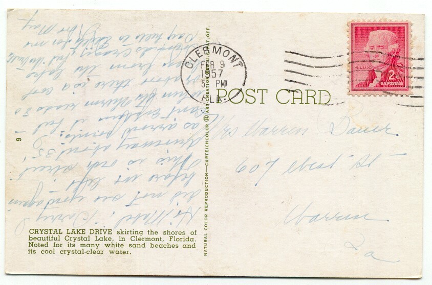 Clermont FL Crystal Lake Drive c1957 Postcard Florida Falak Tayyeb