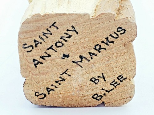 Hand Carved Wooden Images Of Saint Anthony And Saint Markus Signed - Picture 8 of 8