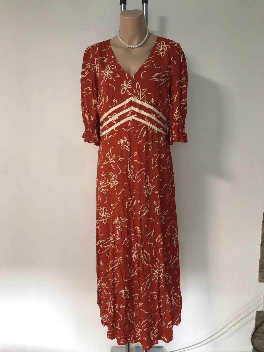 Jigsaw Women Orange Red Dress Maxy Size UK12 US8 EU40 eBay