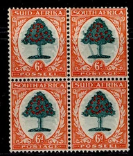 SOUTH AFRICA GVI SG61a, 6d falling ladder block of 4 DIE I, M MINT. Cat £370.