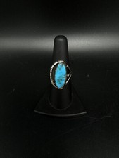 Vintage Native American Sterling Silver Turquoise Ring, Size 7, 5.9 grams